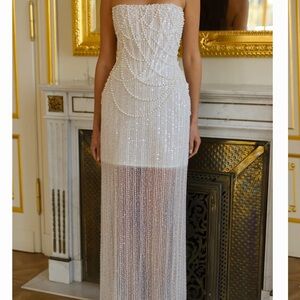 Sold Out Rosie Etienne Lustre Gown -  Elegant Covered in Pearl White Beaded Gown